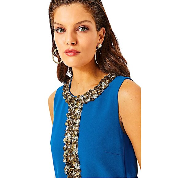 Lilly Pulitzer Edita Embellished Stretch Shift Dress in Barton Blue NWT - Size 6 - Picture 5 of 11